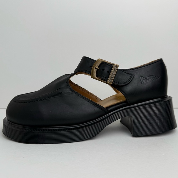 Vintage Dr. Martens England 90s Greasy Black Jazz Heel T Bar MIE Mary Janes UK 5 - Picture 5 of 15